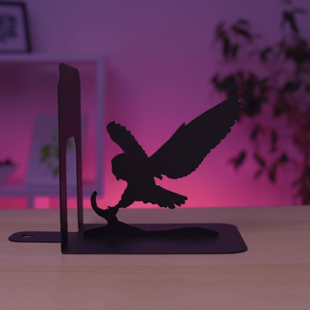Owl Silhouette Metal Bookends in Powder-Coated Steel - Metaloslav 