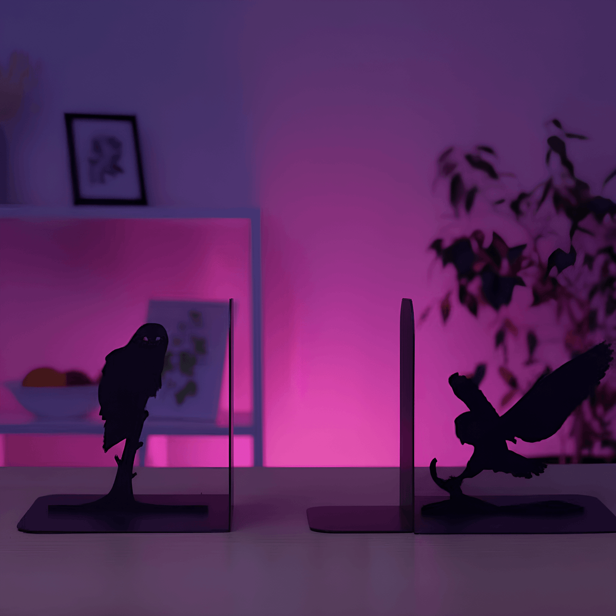 Owl Silhouette Metal Bookends in Powder-Coated Steel - Metaloslav 