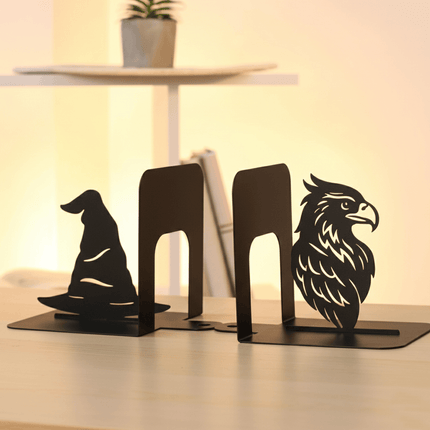 Witch Hat and Eagle Metal Bookends Set Steel Shelf Holders - Metaloslav 