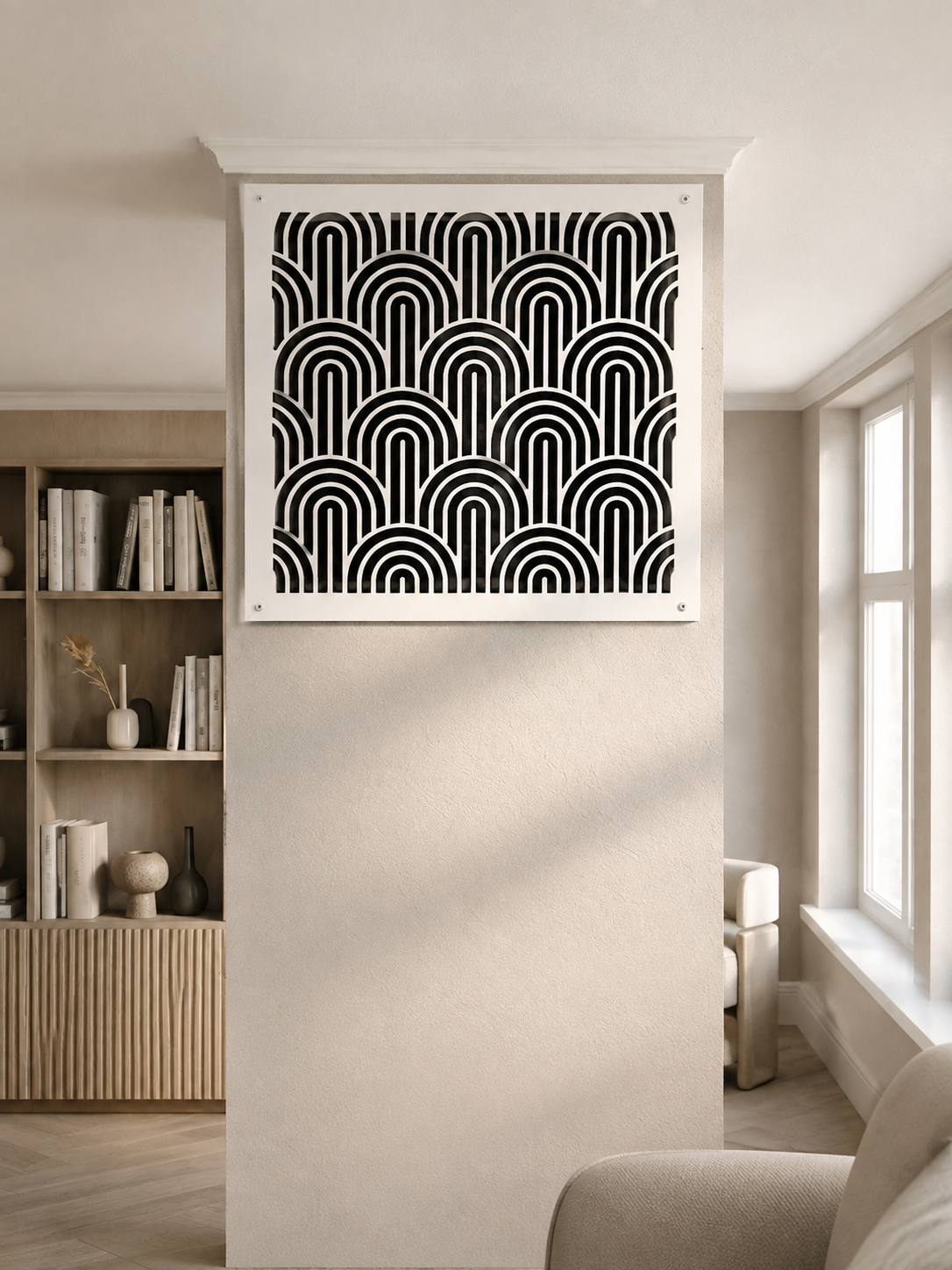 Large Art Deco Metal Vent Cover, Custom Steel HVAC Grille 30-40 Inch