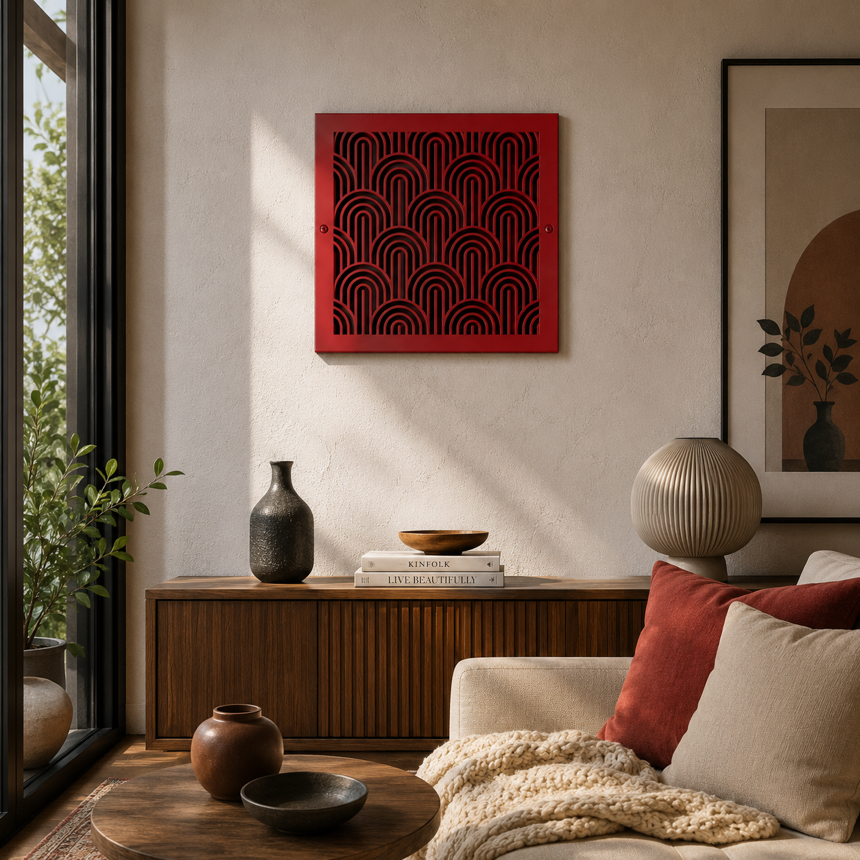 Art Deco Metal Vent Cover, Custom Steel HVAC Grille With Geometric Pattern