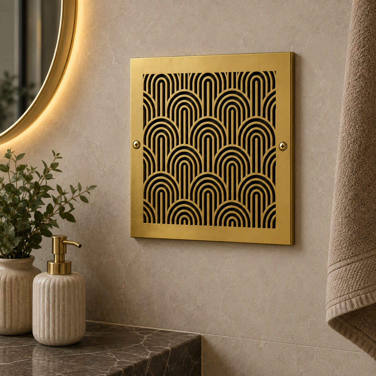 Art Deco Metal Vent Cover, Custom Steel HVAC Grille With Geometric Pattern
