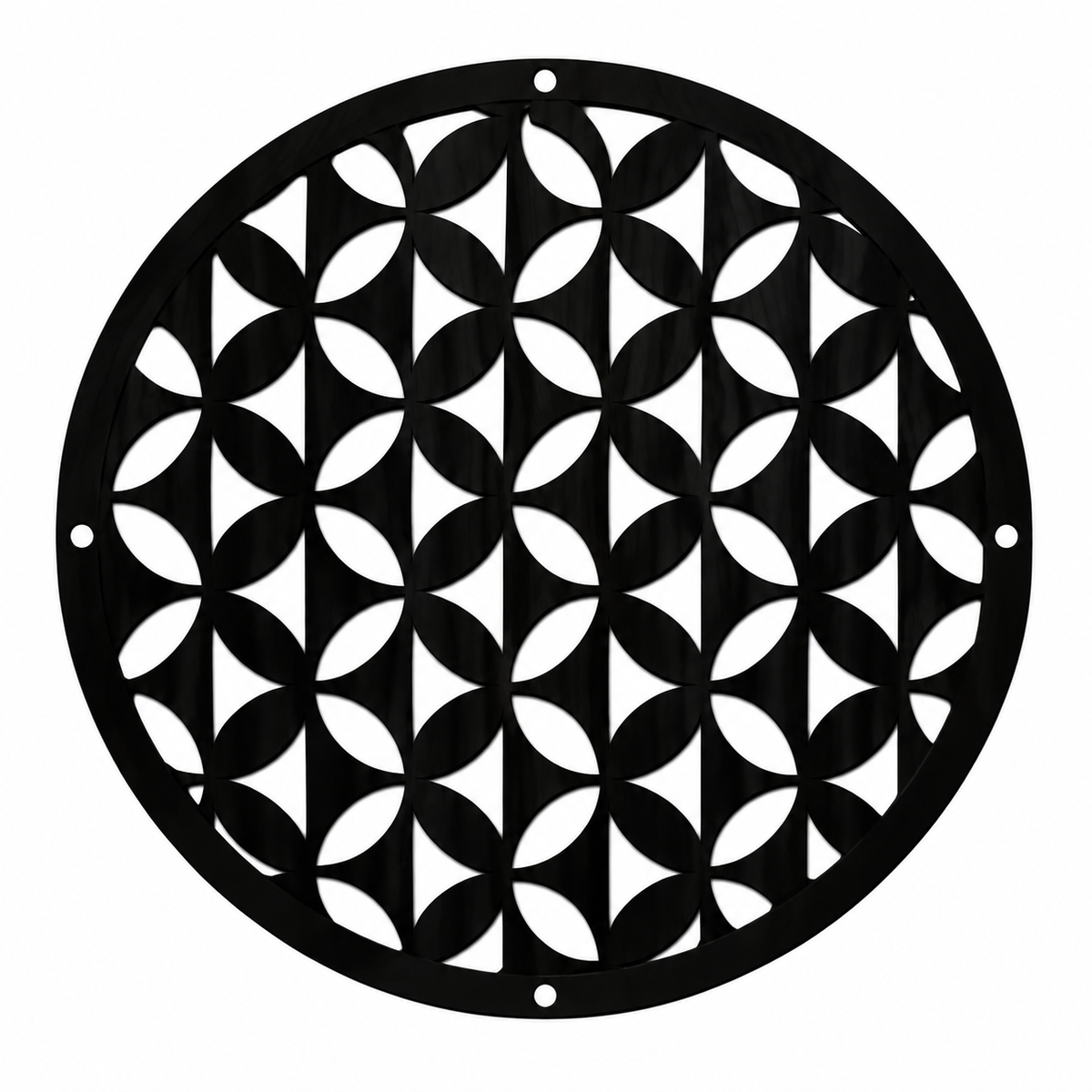 Round geometric metal vent cover with repeating modern pattern