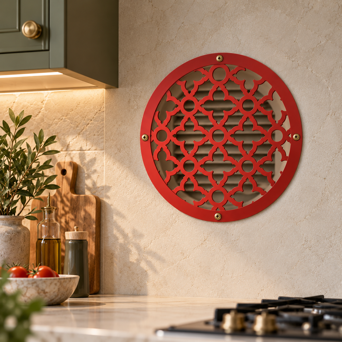 Round Victorian metal vent cover with ornate decorative pattern