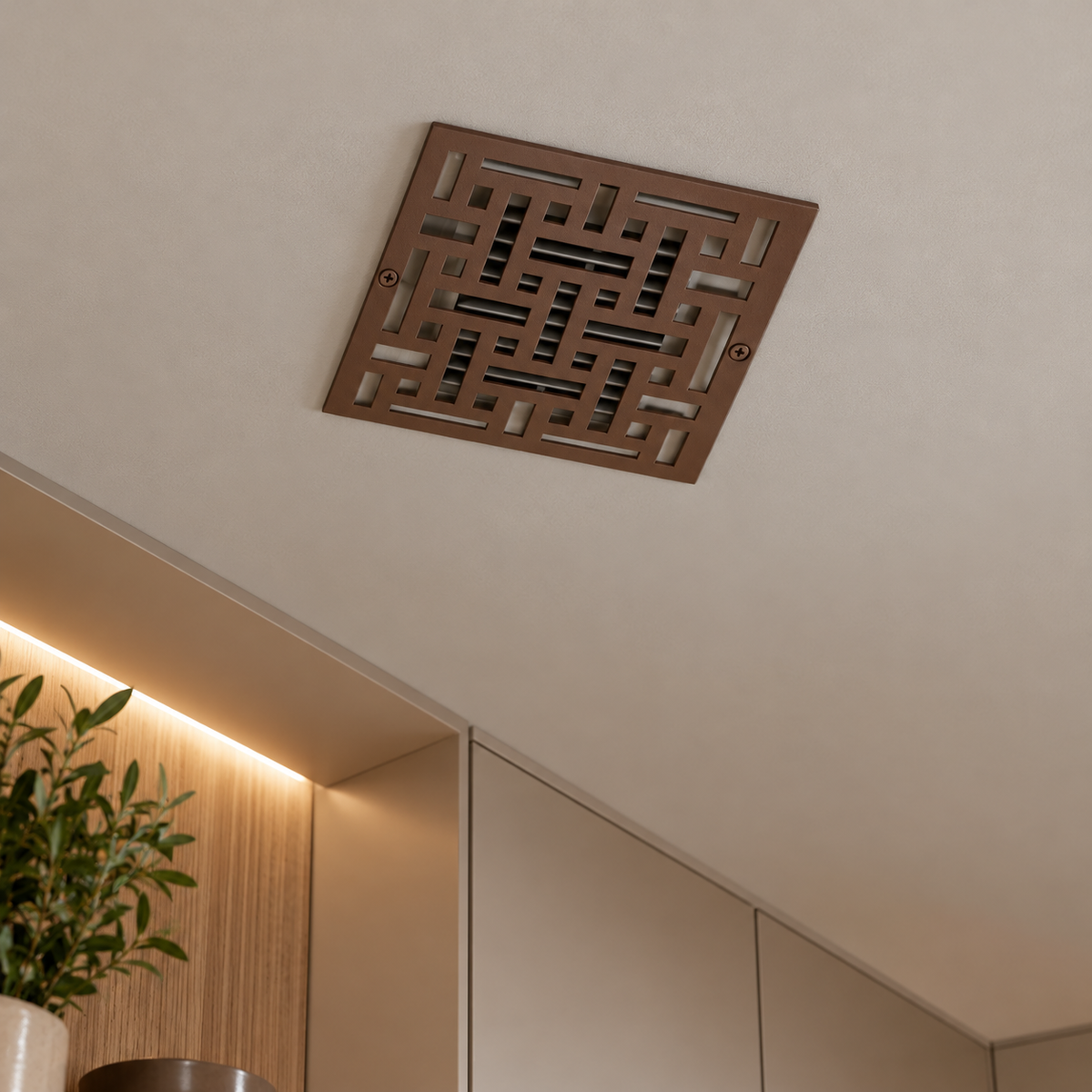 Geometric decorative metal vent cover with modern laser-cut patterns
