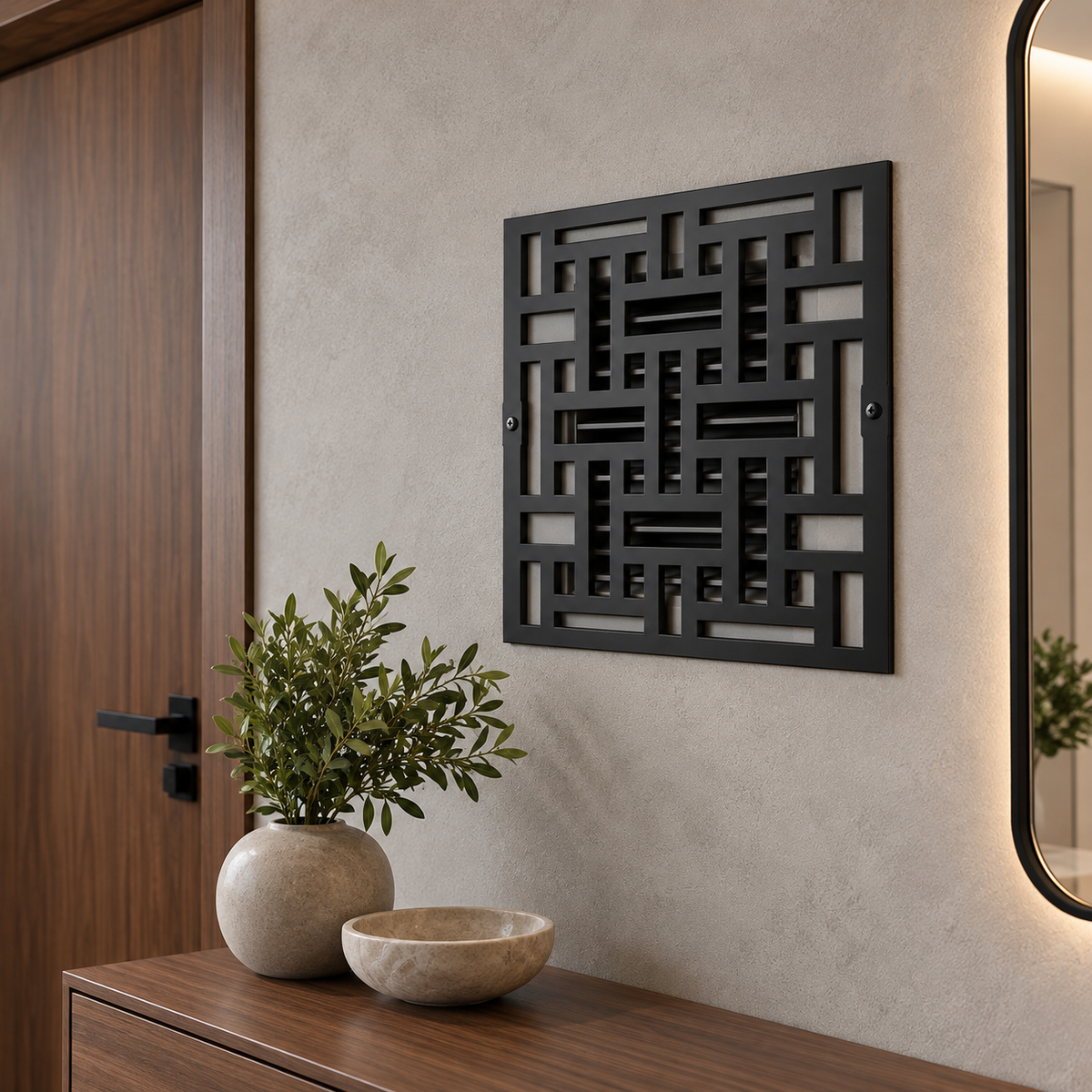 Geometric Metal Vent Cover, Custom Laser Cut HVAC Grille, Decorative Steel Register - Metaloslav 
