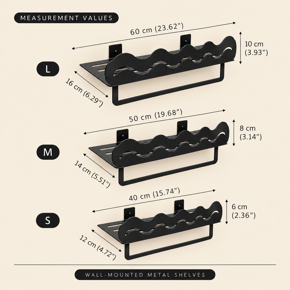 Metal Bathroom Wall Shelf with Towel Holder – Wave Design