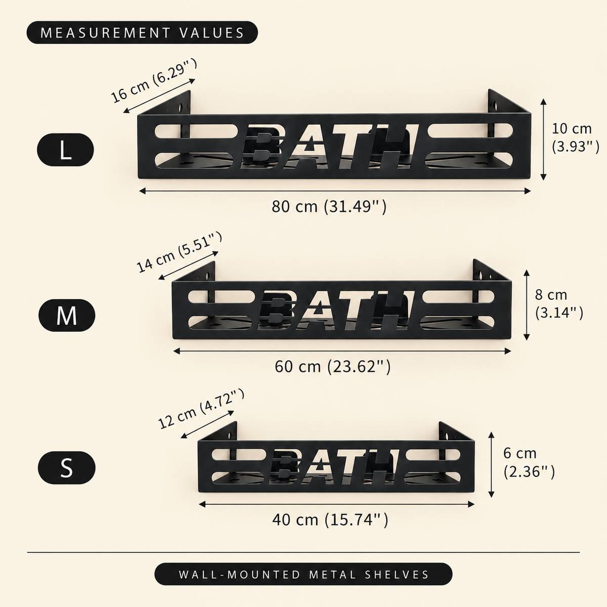 Metal Bathroom Wall Shelf with BATH Lettering – Modern Storage