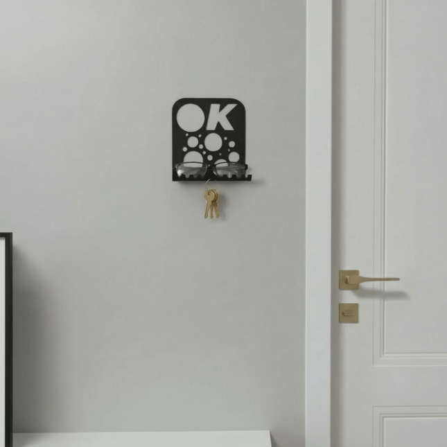 Modern Metal Wall Shelf with Perforated Panel in Matte Black