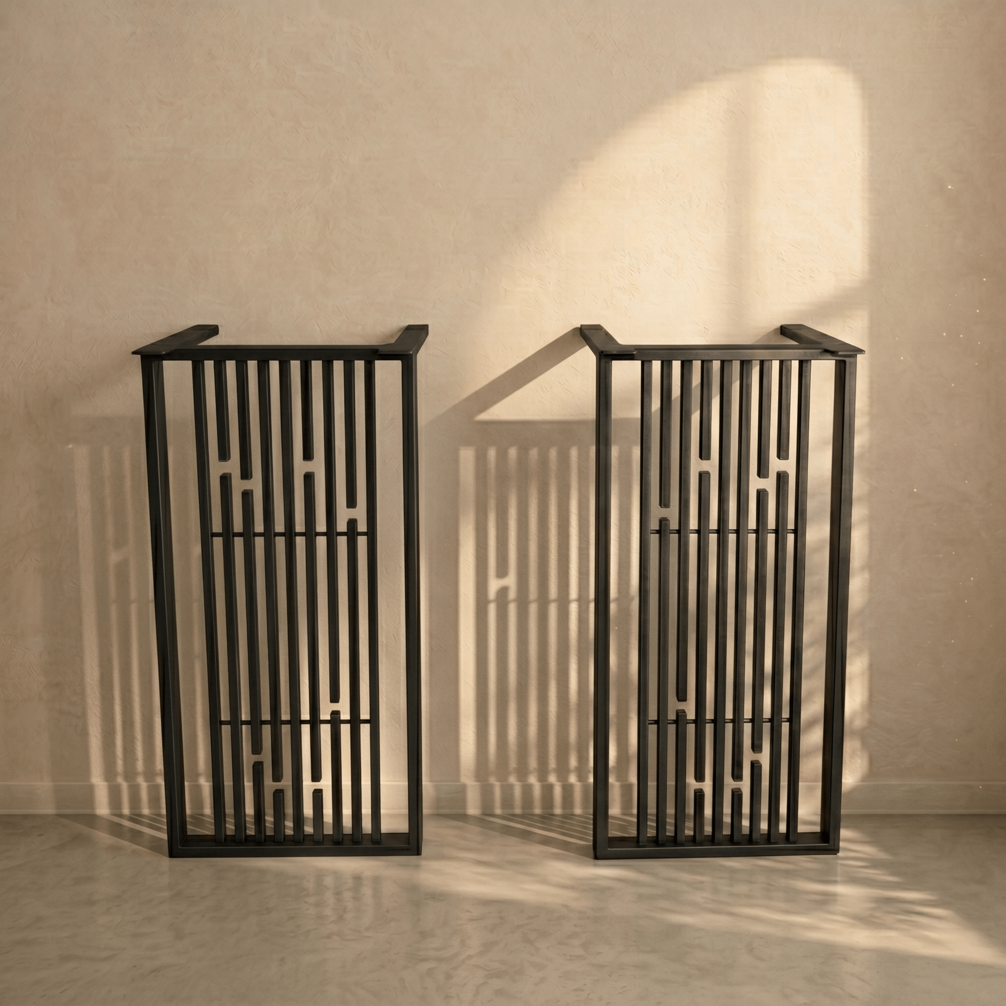Industrial Bar Table Legs with Geometric Steel Slat Design - Metaloslav 