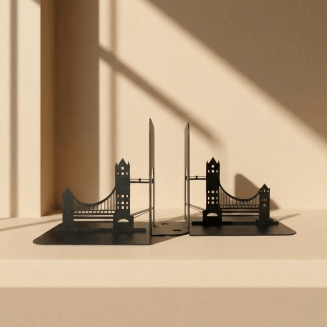 Metal Bookends Pair with Tower Bridge Silhouette Architectural Design - Metaloslav 