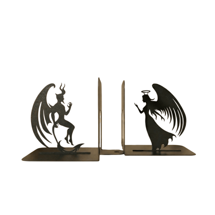 Metal Angel and Devil Bookends in Powder-Coated Steel - Metaloslav 