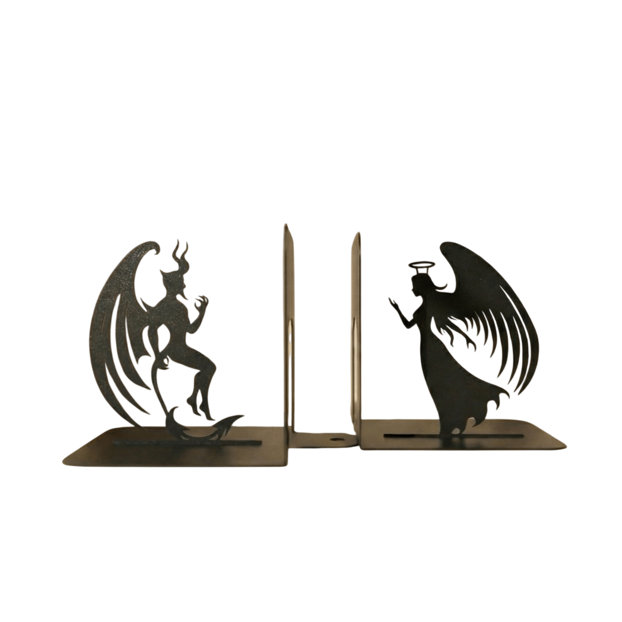 Metal Angel and Devil Bookends in Powder-Coated Steel - Metaloslav 