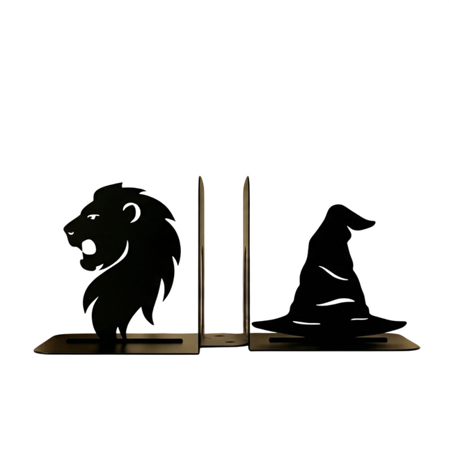 Wizard Hat and Lion Metal Bookends Set for Book Display - Metaloslav 