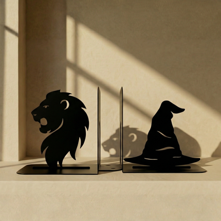 Wizard Hat and Lion Metal Bookends Set for Book Display - Metaloslav 