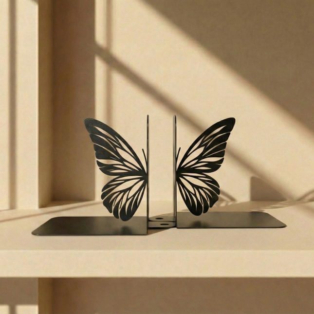 Metal Butterfly Wing Bookends in Powder-Coated Steel - Metaloslav 
