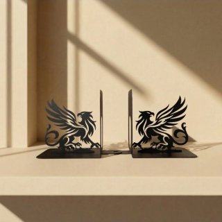 Metal Bookends Pair with Griffin Silhouette Mythical Design - Metaloslav 