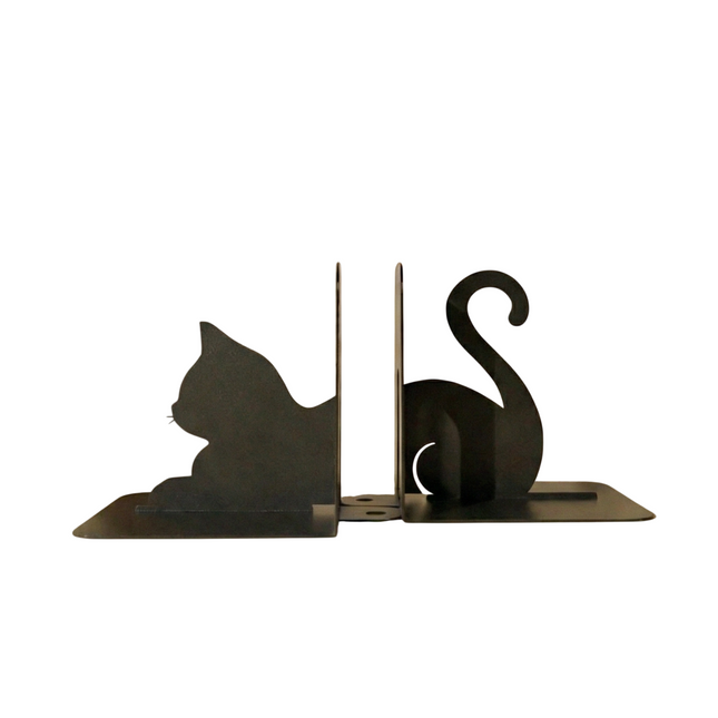Metal Cat Silhouette Bookends in Powder-Coated Steel - Metaloslav 