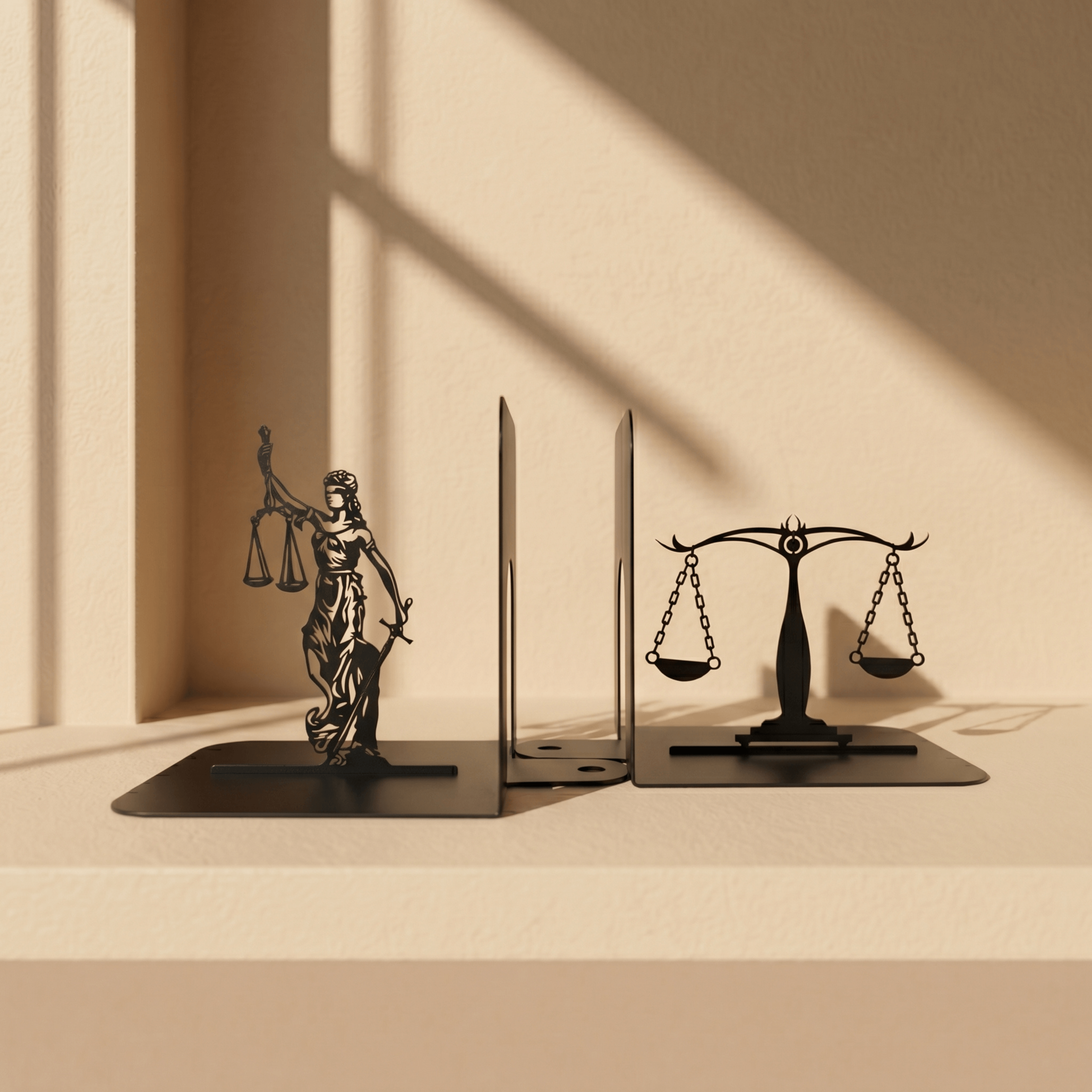 Lady Justice and Scales Metal Bookends Set Powder Coated Steel - Metaloslav 