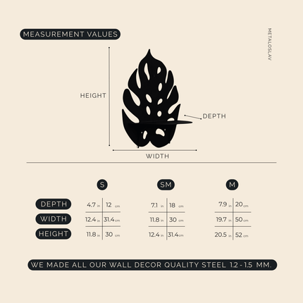 Metal Monstera Leaf Wall Shelf with Botanical Cutout Design - Metaloslav 