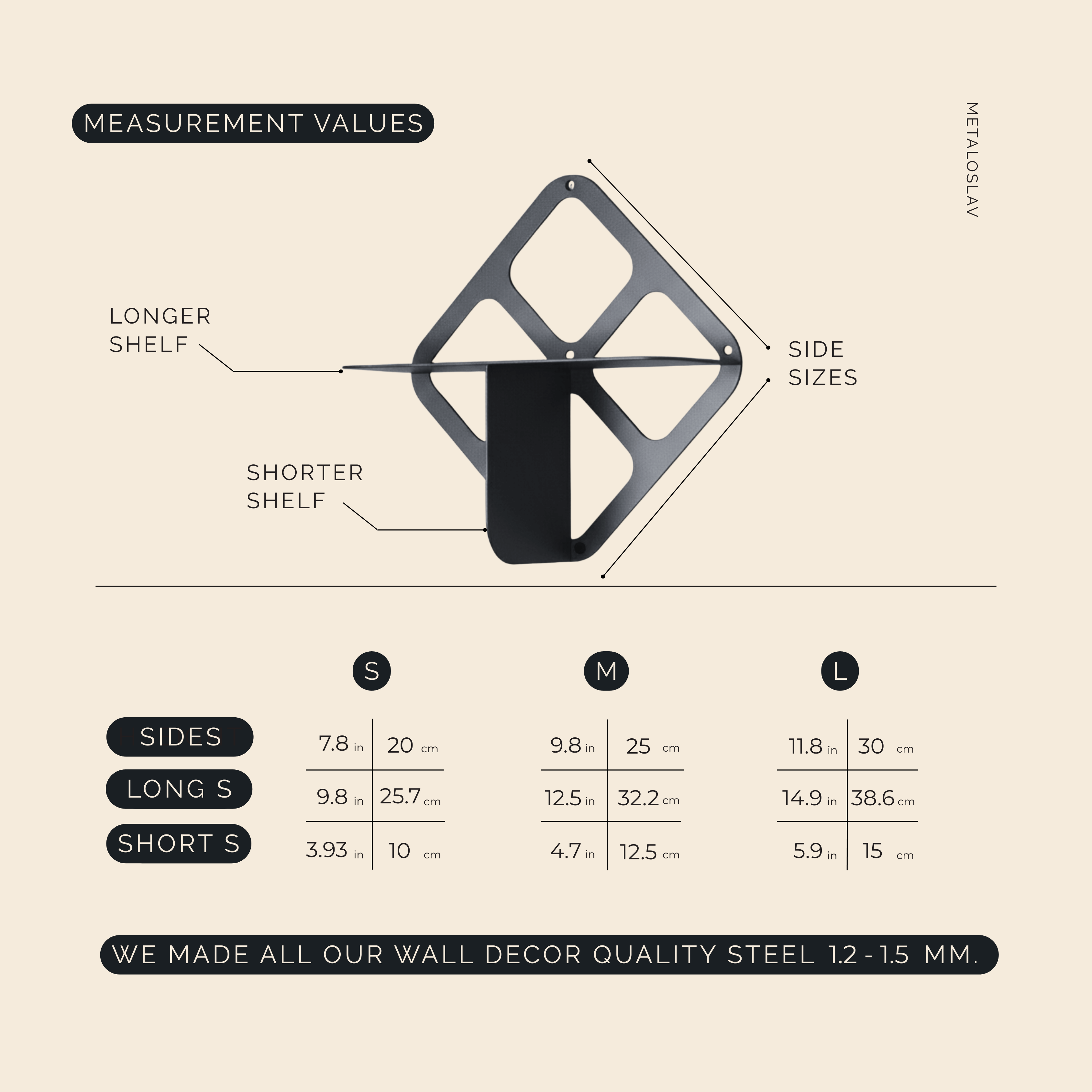 Geometric Metal Wall Shelf with Diamond Frame, Modern Minimalist Design - Metaloslav 