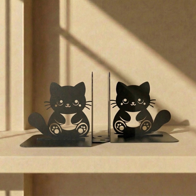 Metal Cute Cat Bookends in Powder-Coated Steel - Metaloslav 