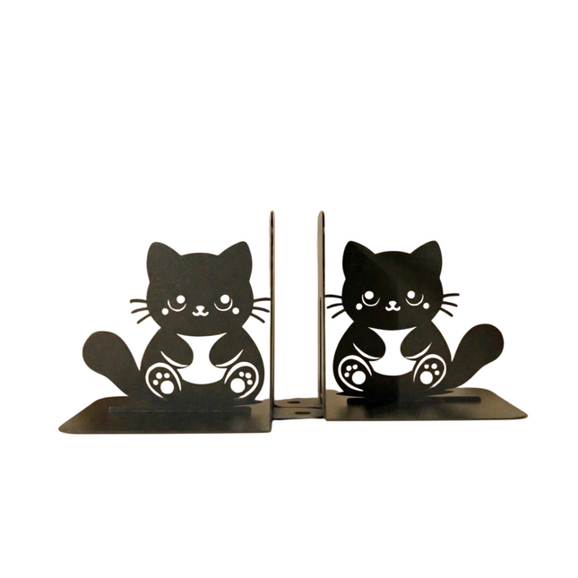 Metal Cute Cat Bookends in Powder-Coated Steel - Metaloslav 