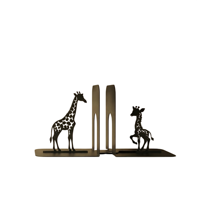Giraffe Silhouette Metal Bookends in Powder-Coated Steel - Metaloslav 