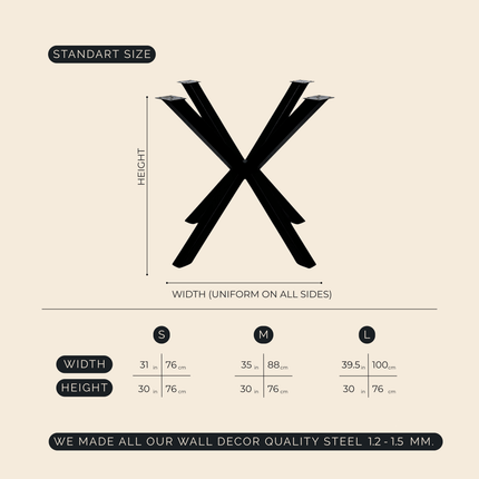 X-Shaped Metal Table Base for Round Dining Tables - Metaloslav 