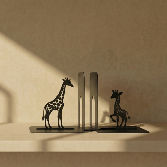 Giraffe Silhouette Metal Bookends in Powder-Coated Steel - Metaloslav 