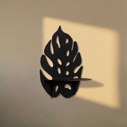 Metal Monstera Leaf Wall Shelf with Botanical Cutout Design - Metaloslav 
