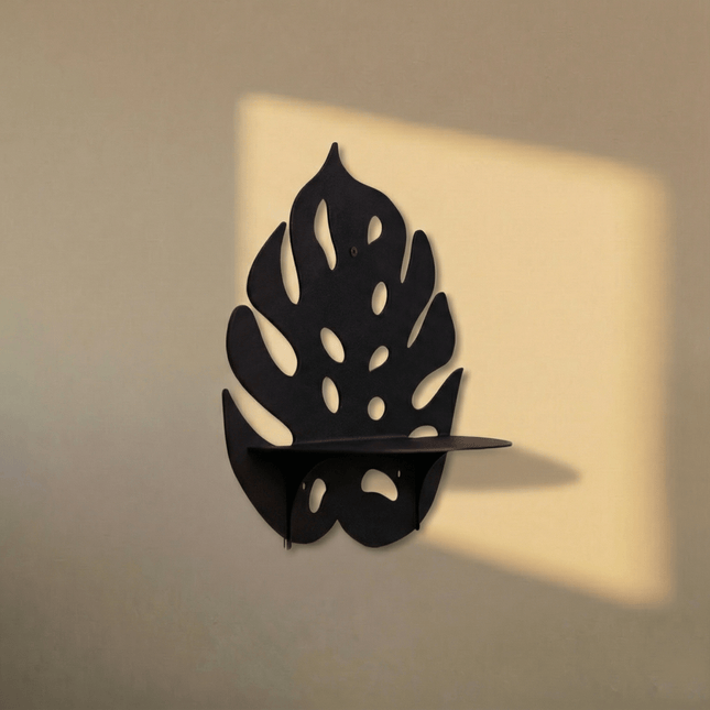 Metal Monstera Leaf Wall Shelf with Botanical Cutout Design - Metaloslav 