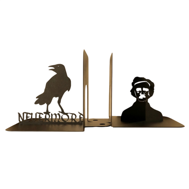 Edgar Allan Poe Raven Metal Bookends with Nevermore Quote - Metaloslav 