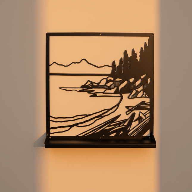Metal Landscape Wall Shelf with Cutout Design for Books and Decor - Metaloslav 