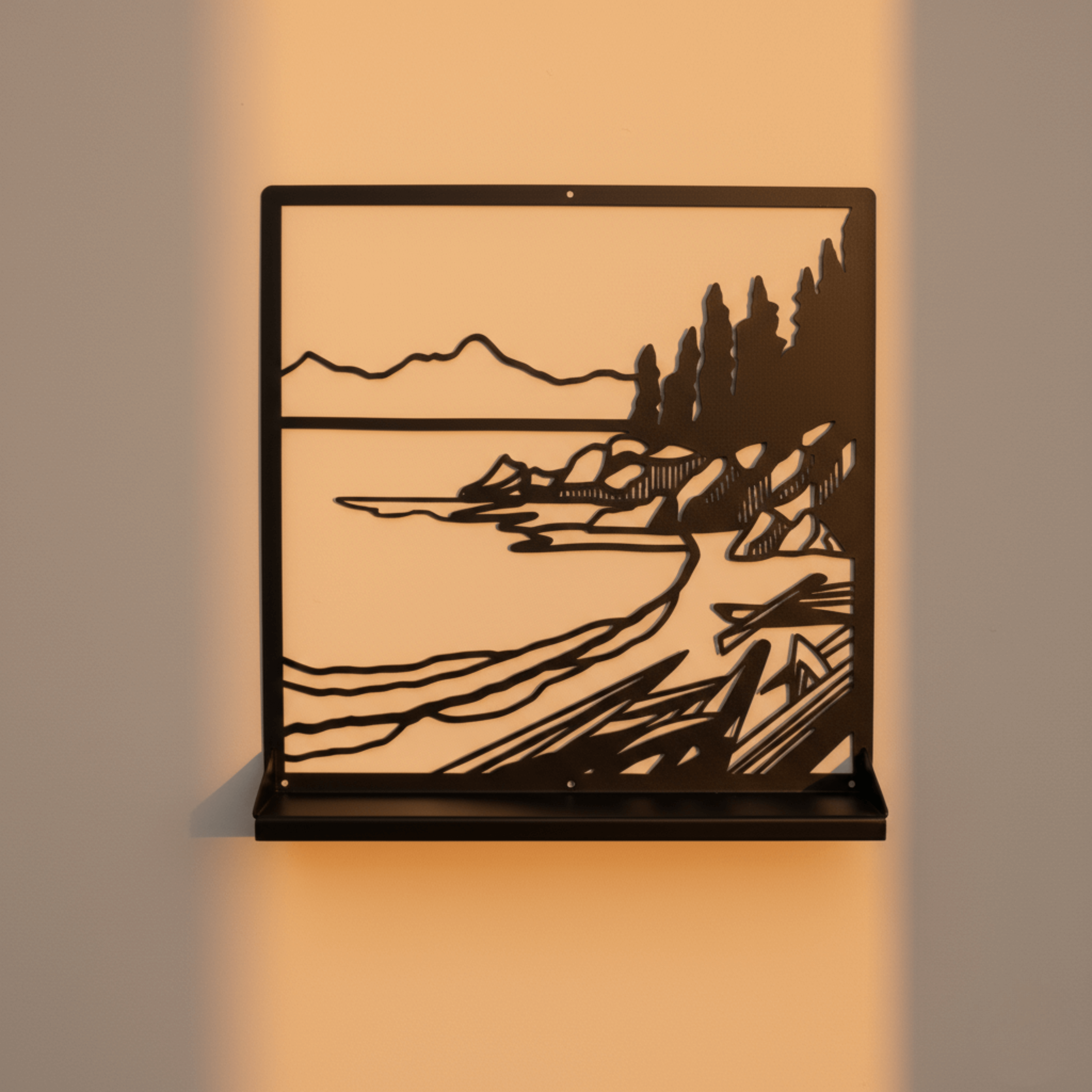 Metal Landscape Wall Shelf with Cutout Design for Books and Decor - Metaloslav 