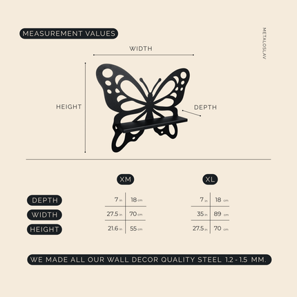 Metal Butterfly Wall Shelf with Laser Cut Wings for Bathroom Storage - Metaloslav 