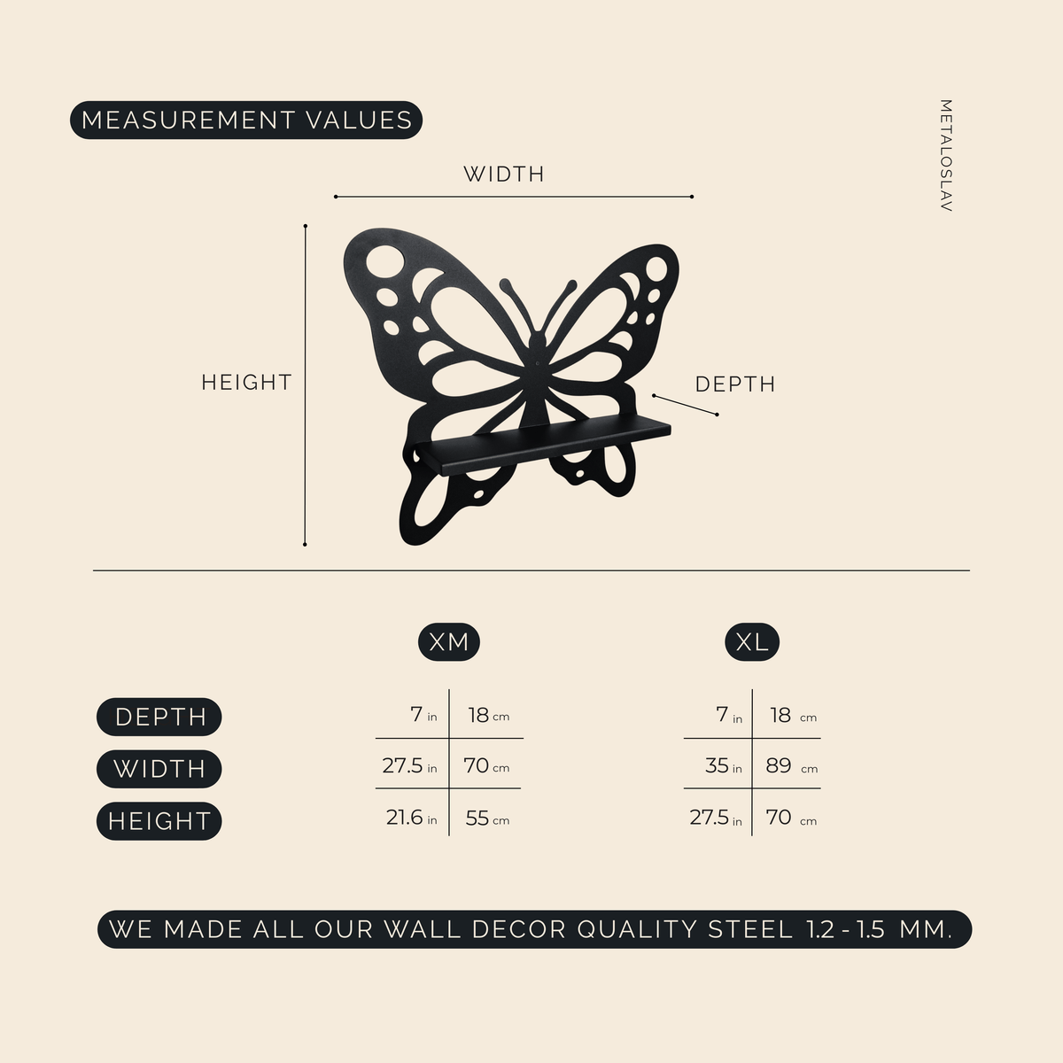 Metal Butterfly Wall Shelf with Laser Cut Wings for Bathroom Storage - Metaloslav 