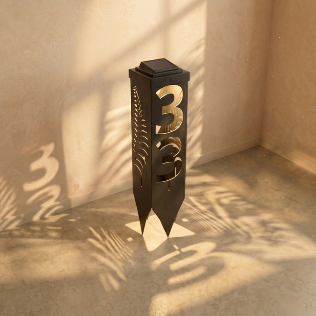 Custom Metal Address Pillar with House Numbers and Garden Light