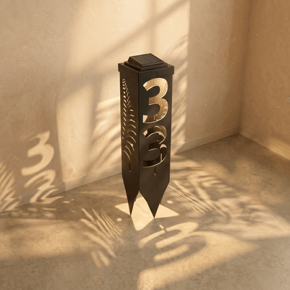 Custom Metal Address Pillar with House Numbers and Garden Light - Metaloslav 