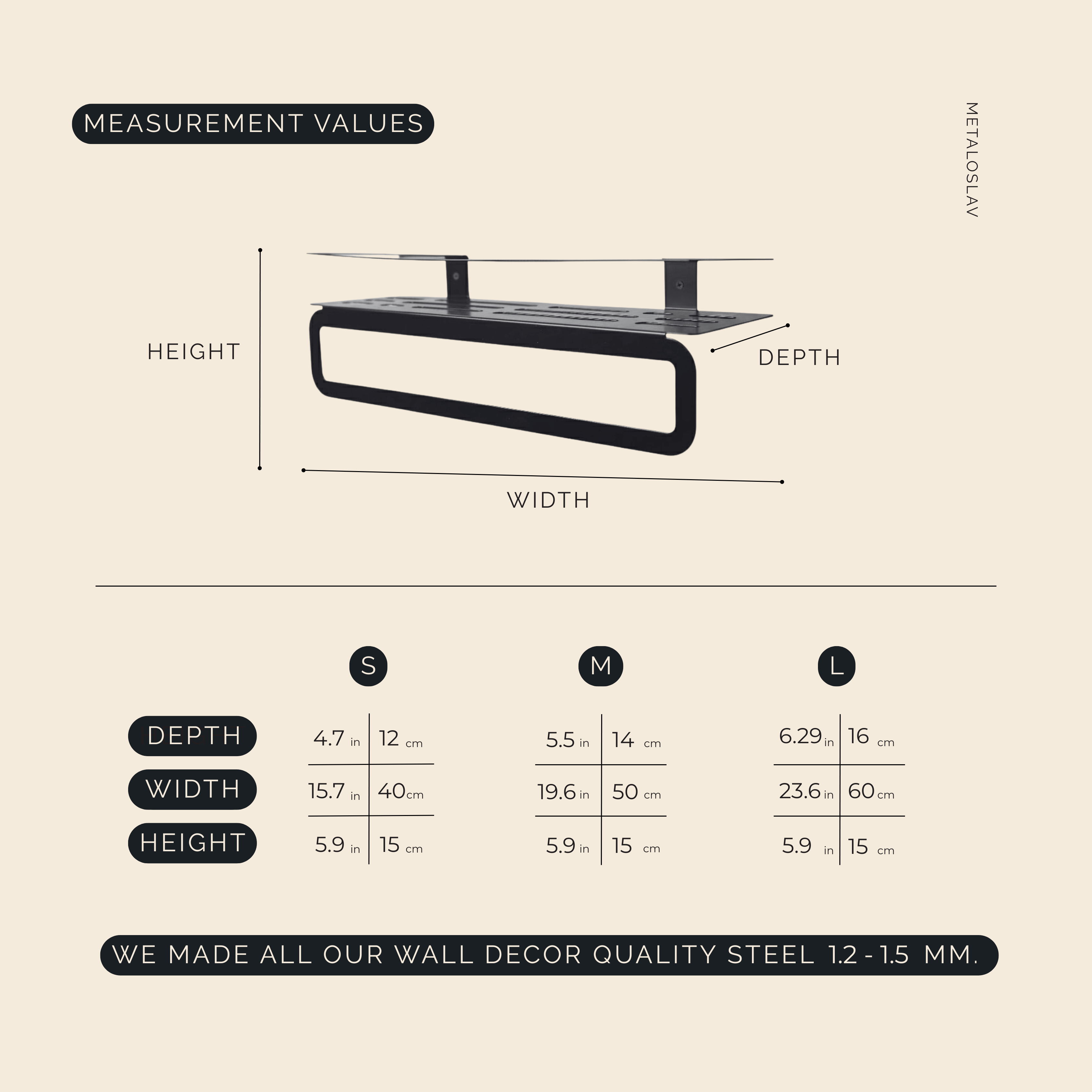 Wall Mounted Metal Bathroom Shelf with Integrated Towel Bar - Metaloslav 