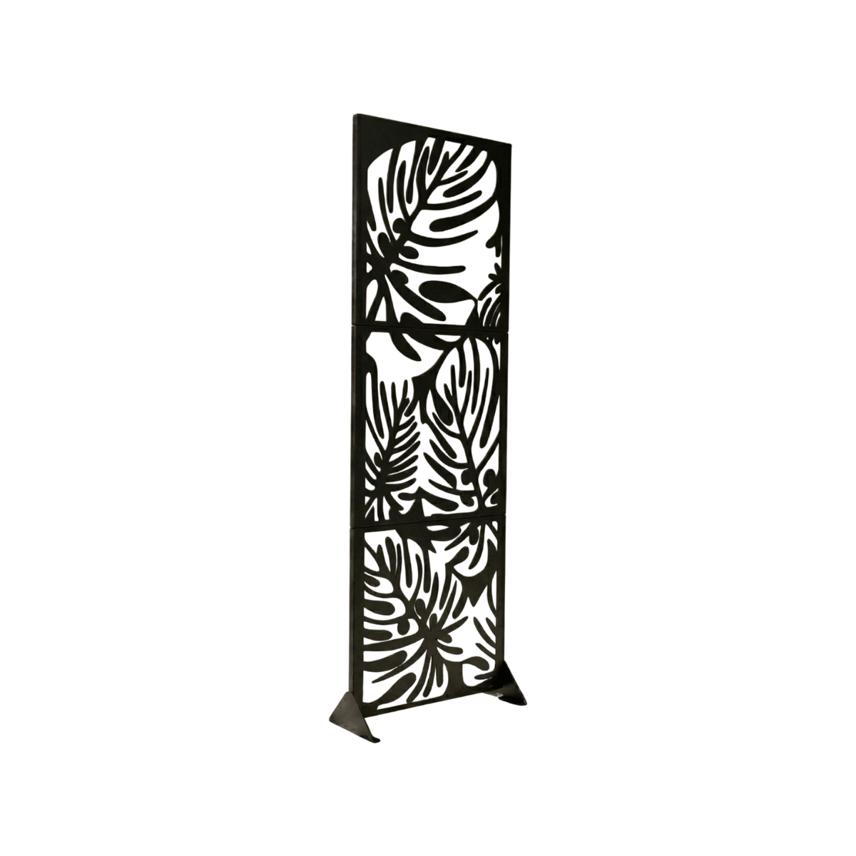 Tropical leaf laser-cut steel privacy screen for garden and outdoor space