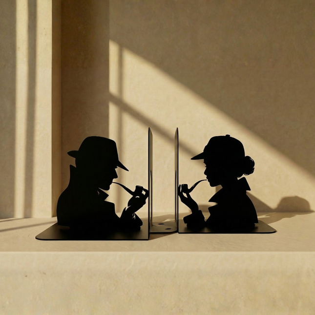 Detective Silhouette Metal Bookends in Powder-Coated Steel - Metaloslav 