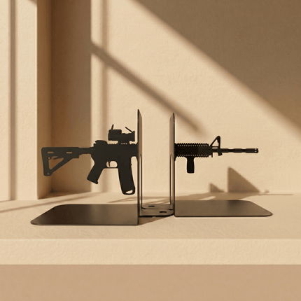 AR15 Rifle Silhouette Metal Bookends Set Powder Coated Steel - Metaloslav 