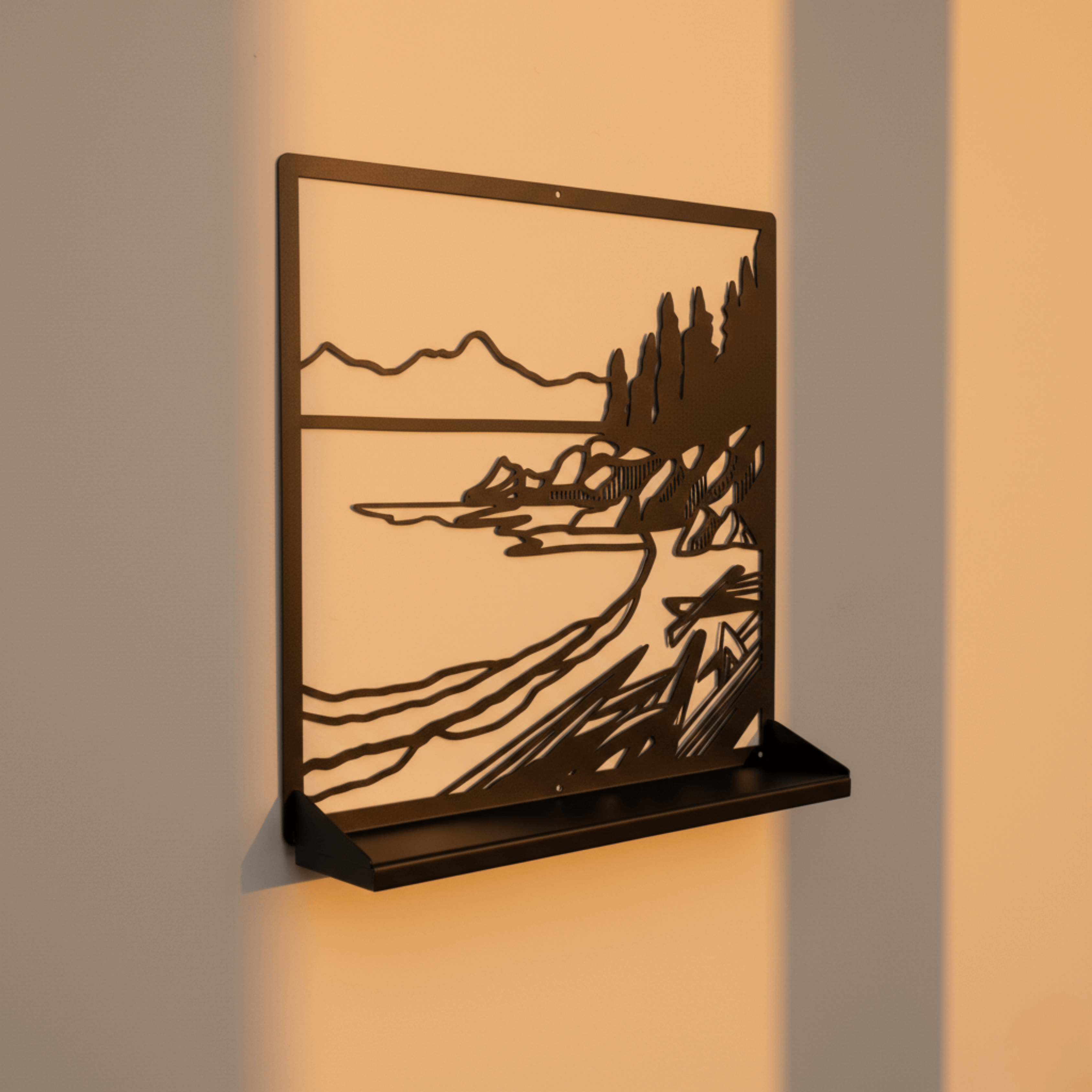 Metal Landscape Wall Shelf with Cutout Design for Books and Decor - Metaloslav 