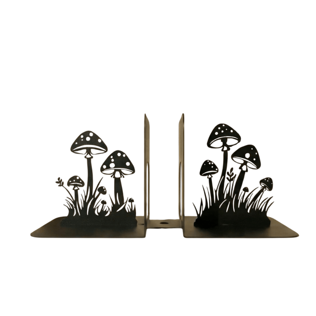 Metal Mushroom Bookends with Botanical Cutout Design - Metaloslav 