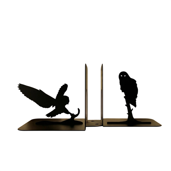 Owl Silhouette Metal Bookends in Powder-Coated Steel - Metaloslav 