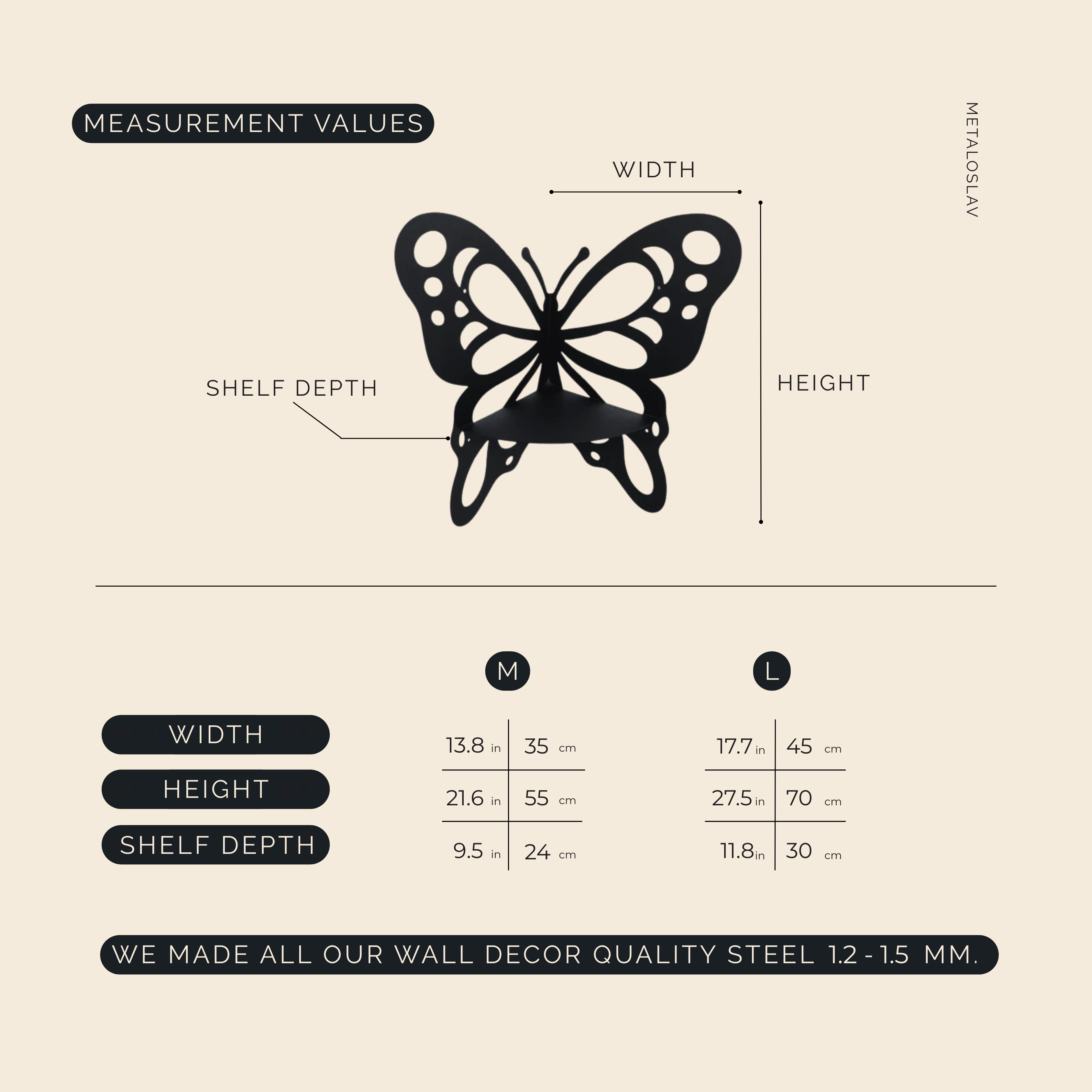 Metal Butterfly Corner Wall Shelf for Plants and Decorative Storage - Metaloslav 