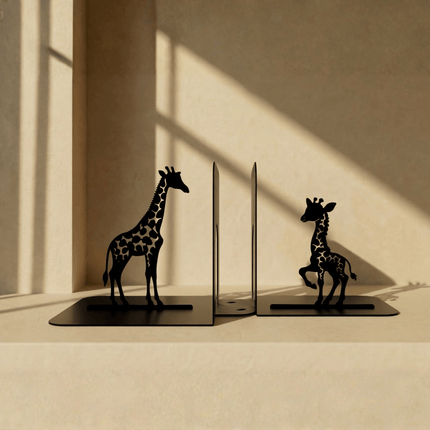 Giraffe Silhouette Metal Bookends in Powder-Coated Steel - Metaloslav 