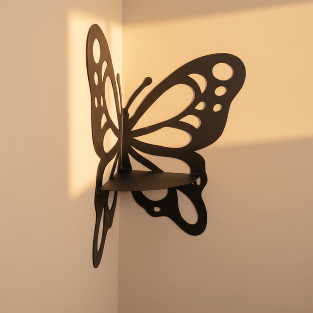 Metal Butterfly Corner Wall Shelf for Plants and Decorative Storage - Metaloslav 