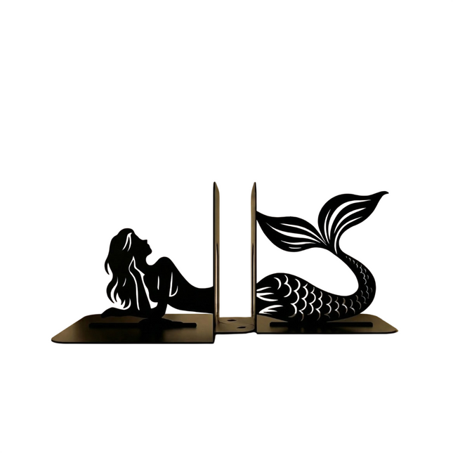 Mermaid Silhouette Metal Bookends in Powder-Coated Steel - Metaloslav 